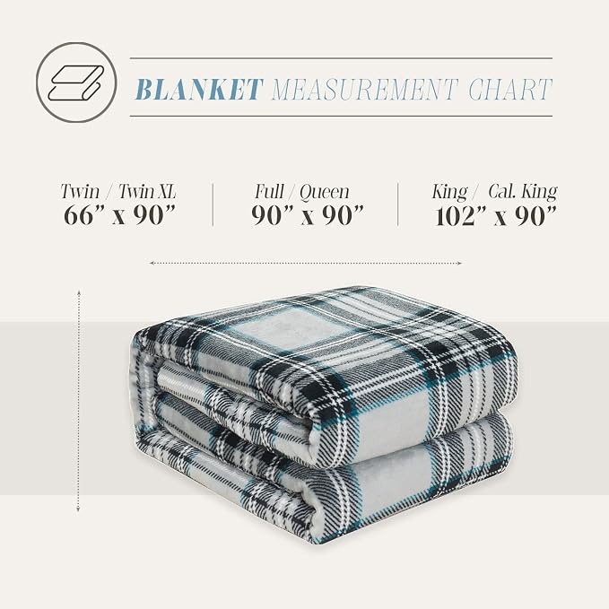 Elegant Comfort Luxury Velvety Feel Blanket, All-Season Lightweight Blanket, Ultra Plush, Soft, Cozy-Fuzzy Flannel Fleece for Couch, Sofa, Bed, Travel, Plaid Design, Full/Queen, Silver Gray