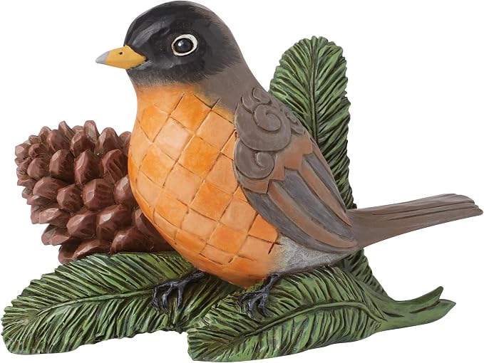 Enesco Jim Shore Heartwood Creek Robin Bird with Pinecone Figurine- Stone Resin Hand Crafted Collectible Mini Figurines Home Decor Statue, 4 Inch
