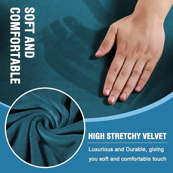 H.VERSAILTEX Sofa Cover 3 Piece T Cushion Loveseat Slipcovers Thick Velvet Couch Cover Furniture Protector Stretch T Cushion Sofa Covers for 2 Cushion Couch with 2 T Cushion Covers Washable, Deep Teal