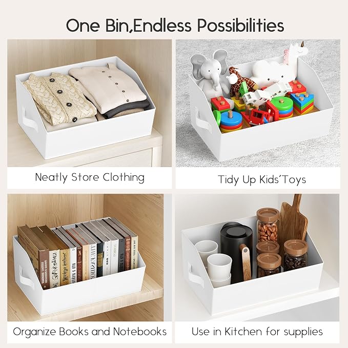 Homsorout Large Closet Organizers and Storage Bins - 8 Pack Trapezoid Storage Baskets for Shelves, Foldable Fabric Baskets with Handles Ideal for Closet, Basket, Wardrobe and Shelf Storage, White