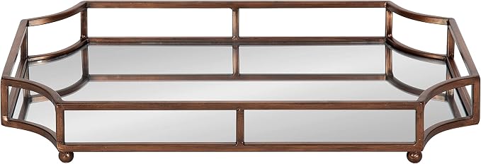 Kate and Laurel Ciel Modern Scalloped Tray; 19 x 13 x 3. Bronze; Decorative Mirrored Tray for Storage and Display