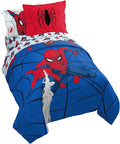 Marvel Spiderman Twin Comforter Set 5 Piece Kids Bedding for Boys, Blue | Bed in a Bag, Comforter Sheets Sham Pillowcase, Official Brand, Soft Microfiber, Machine Washable, Easy Care, Boys Gift