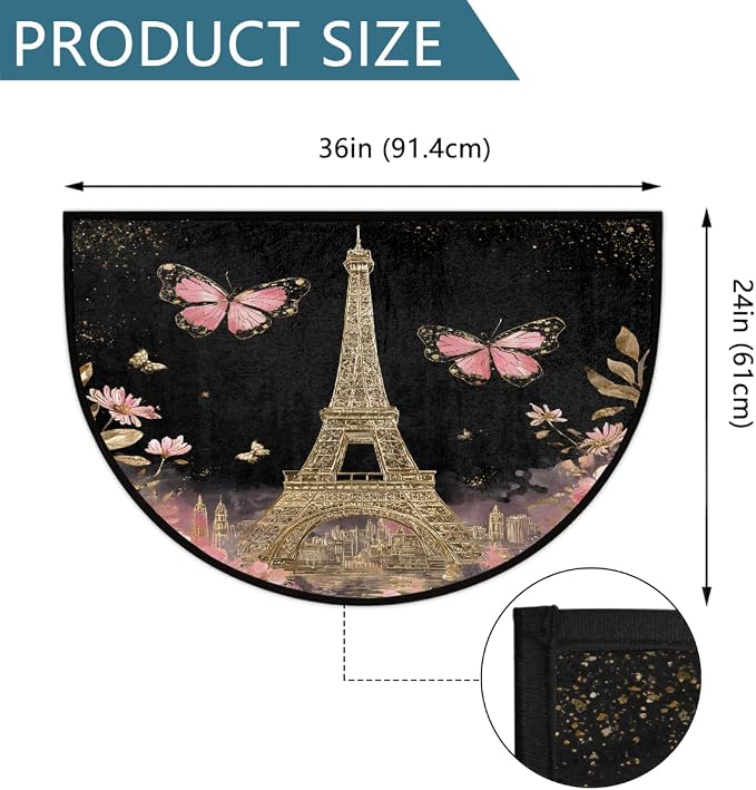 Flower Half Round Door Mat Semi Moon Rug Fireplace Carpet Area Rugs | Gold Pari Non Slip Absorbent Half Circle Mat Carpet for Indoor Outdoor Patio Kitchen Bathroom Entryway Home Decor