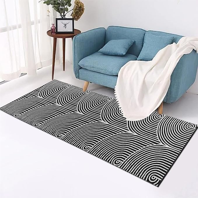 Tiffasea Woven Runner Rug 2'x6' Washable Black & White Indoor Outdoor Rugs | Cotton Reversible Hallway Runner Rug Entryway Carpet Runner for Living Room/Laundry/Bathroom/Bedroom Black and White Rug