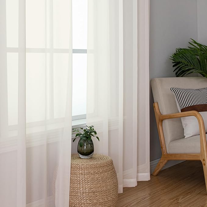 Lecloud Ivory Sheer Curtains 68 Inch Length 2 Pcs, Light Filtering Rod Pockets - Image 8