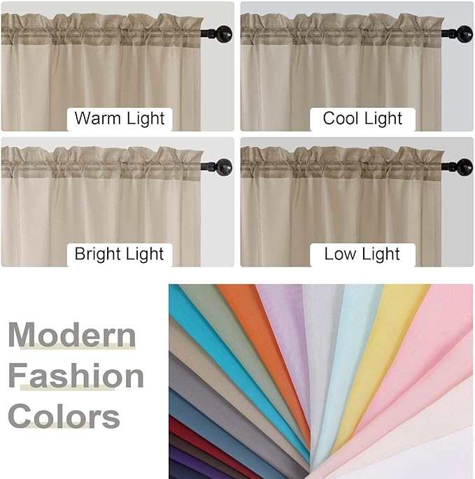 Extra Long Sheer Taupe Curtains for Bedroom Living Room 108 Inches Long 2 Panels Set, Solid Soft Light Filtering Rod Pocket Sheer Window Curtains, Taupe, Each 42" Wx108 L Inch