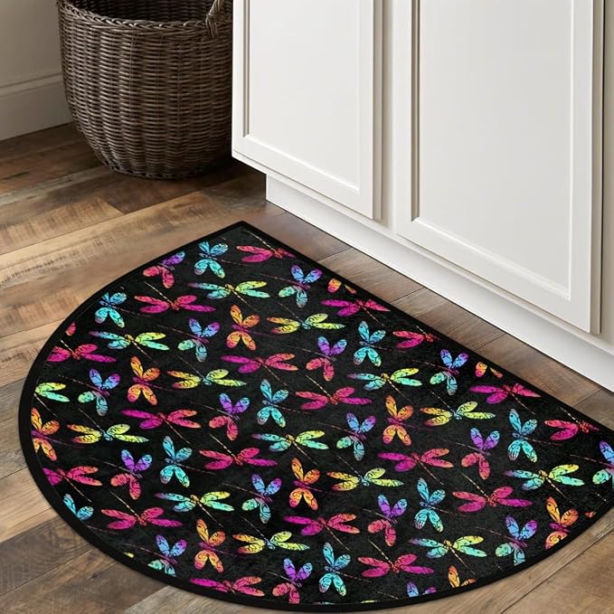 Pardick Half Round Doormat Dragonfly Animal Semi Circle Rug Non Slip Indoor Outdoor Entrance Half Moon Rug Washable Front Floor Mat for Kitchen Bathroom Patio Fireplace Holiday Decor