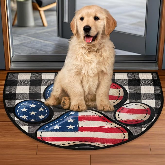 Paw Half Round Doormat Semi Circle Rug Half Moon Rug Entryway Mat | Paw Flag Washable Non Slip Outdoor Floor Rug Kitchen Mat for Indoor Outdoor Bathroom Fireplace Bath Decor