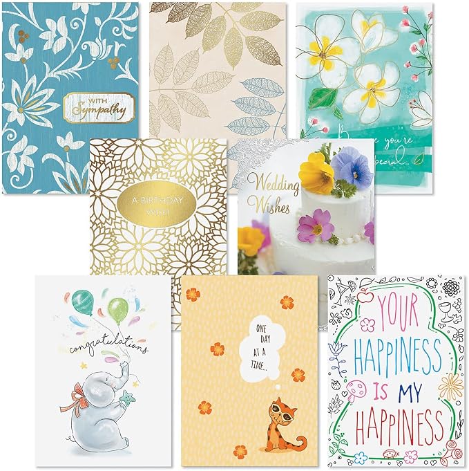 Current All Occasion Boxed Set of Assorted Greeting Cards with Card Organizer Box (Pack of 48)—Birthday, Thank You, Anniversary, Baby, Thinking of You, Sympathy, Large 5' x 7" Cards with Sentiments