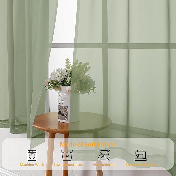 Gwine Sage Green Sheer Curtains 120 Inches Long 2 Panels Set, Extra Long Sheer - Image 7