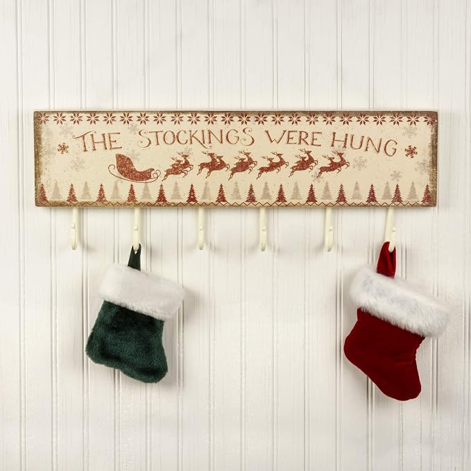 Primitives by Kathy Rustic Christmas Stockings were Hung 6-Hook Board