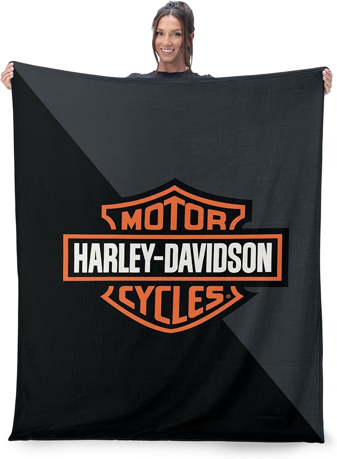 Harley-Davidson Halftone Classic Silk Touch Throw Blanket, 46 x 60 in | 100% Polyester, Velvety Feel, Lightweight Warmth, Couch Bed Chair Lounging, Giftable Indoor Comfort