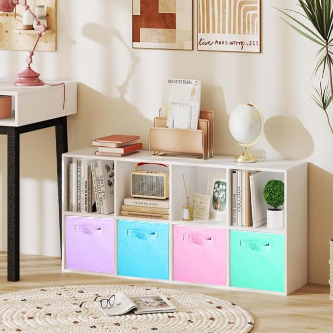 ShellKingdom Storage Bins, Foldable Fabric Storage Cubes, 8 Pack, 4 Colors | Cloth Organizer Drawer For Closet And Toys, 10.5 X 10.5 X 11 INCH, (Pink+Lavender+Light Blue+Mint Green)
