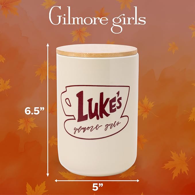 Silver Buffalo Gilmore Girls Wax Resist, Ceramic Cookie Jar, Bamboo Lid | Luke's Cafe Logo, 5 x 5 x 6.5 Inches