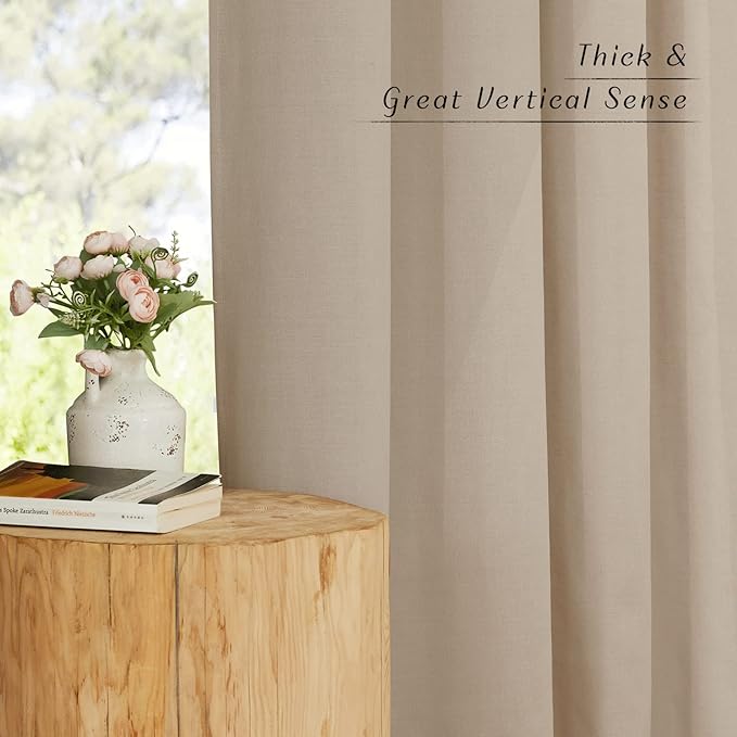 NICETOWN Thick Linen Blend Taupe Curtains 120 inches Long, Grommet Bedroom Window Treatments Privacy Added with Light Filtering Window Treatments for Living Room, W55 x L120, 2 Panels