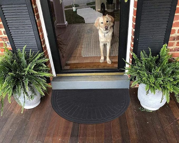 Morning View Half Circle Doormat Indoor Half Round Door Mats Outdoor Rubber Entryway Half Moon Rug Inside Welcome Front Door Mat Indoor Floor Mats Carpet Mat for Entrance Non Slip(Black)
