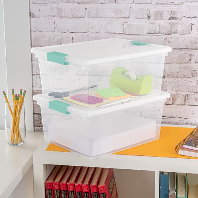 Sterilite Clip Box, Stackable Clear Plastic Bins- Deep, 12-Pack | Storage Containers with Latching Lids for Writing, Arts or Crafts Supplies - Home, Office, Classroom & Workshop Organization
