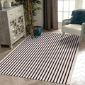 LEEVAN Black and White Striped Patio Outdoor Rug 5x8, Washable Living Room Bedroom Area Rug, Soft Cotton Blend Sturdy Carpet for Kitchen, Dining Room, Playroom, Mudroom, Sunroom