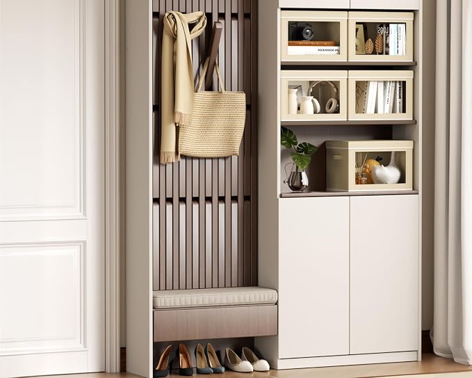 Homsorout Collapsible & Stackable Fabric Storage Bins with Front Window, 6 Pack for Closet, Bedroom, Nursery, Home & Office, Beige, 14.9 x 9.8 x 9.8 Inches