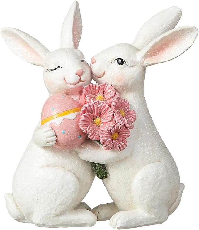 Glitzhome Resin Easter Bunny Figurines Table Decors for Spring Easter Party Supplies Props, 7''H