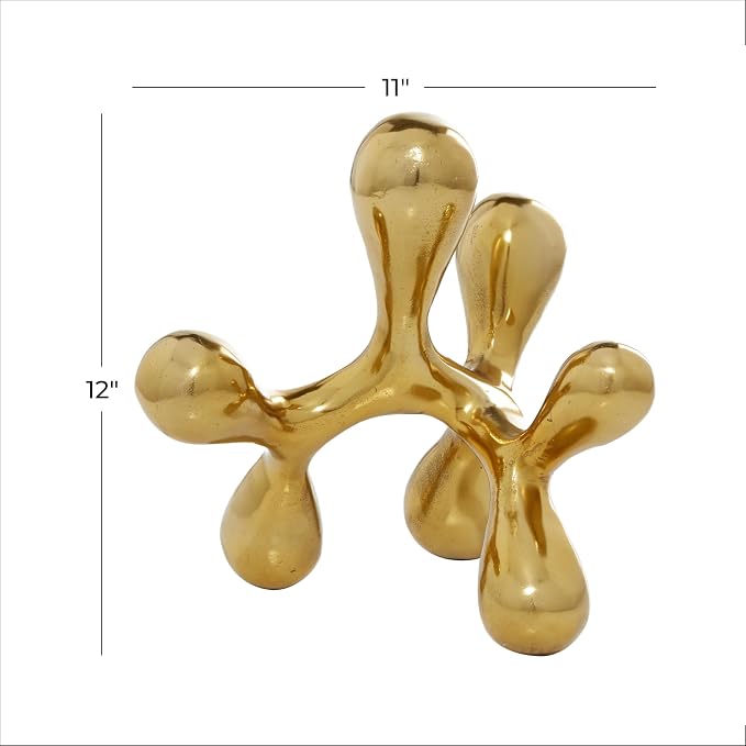 CosmoLiving by Cosmopolitan Aluminum Metal Abstract Decorative Sculpture Home Decor Statue, Accent Figurine 11" x 11" x 12", Gold
