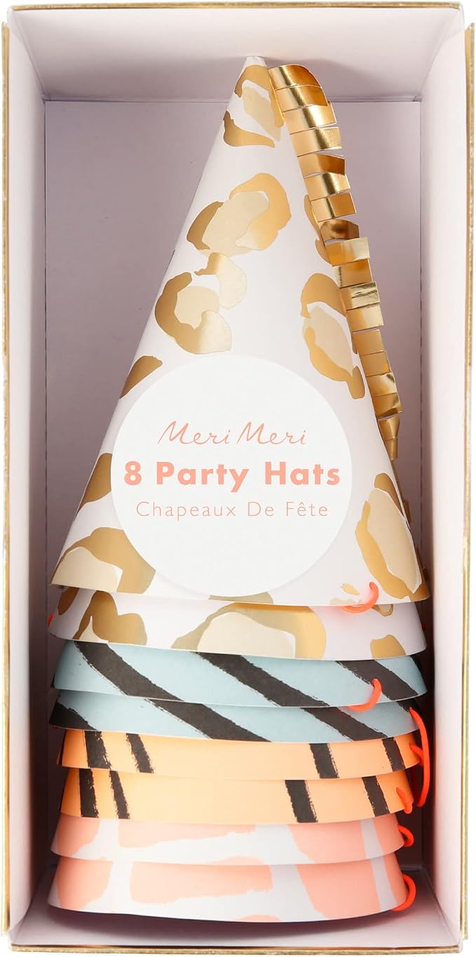 Meri Meri Birthday Party Hats, Pack of 8 Bright and Colorful Cone Birthday Hats for Kids & Adults, Cone Party Hats