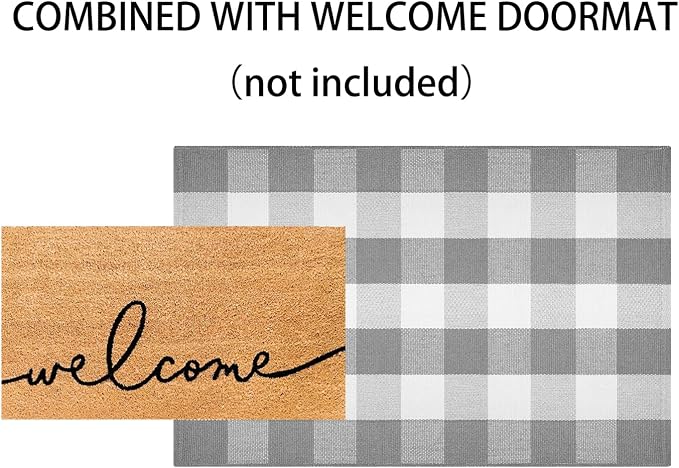 Buffalo Plaid Layered Doormat 27.5''X 43.3''Checkered Front Porch Rug Cotton Woven Washable Layering Doormat for Welcome Hello Door Mat Entryway Bedroom Living Room