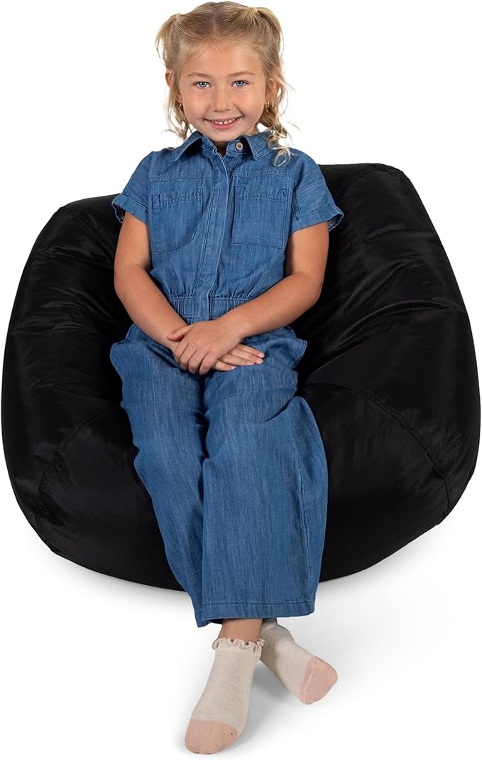Big Joe Classic Bean Bag Chair for Kids Bedroom and Reading Nook, Easy-Clean Stretch Limo Black, Durable Nylon Polyester Blend, 2 feet Refillable | 2 feet, Smartmax Fabric, Polystyrene Bean Filled, Refillable, Nylon Polyester, Safe for Kids Ages 3+, Su...
