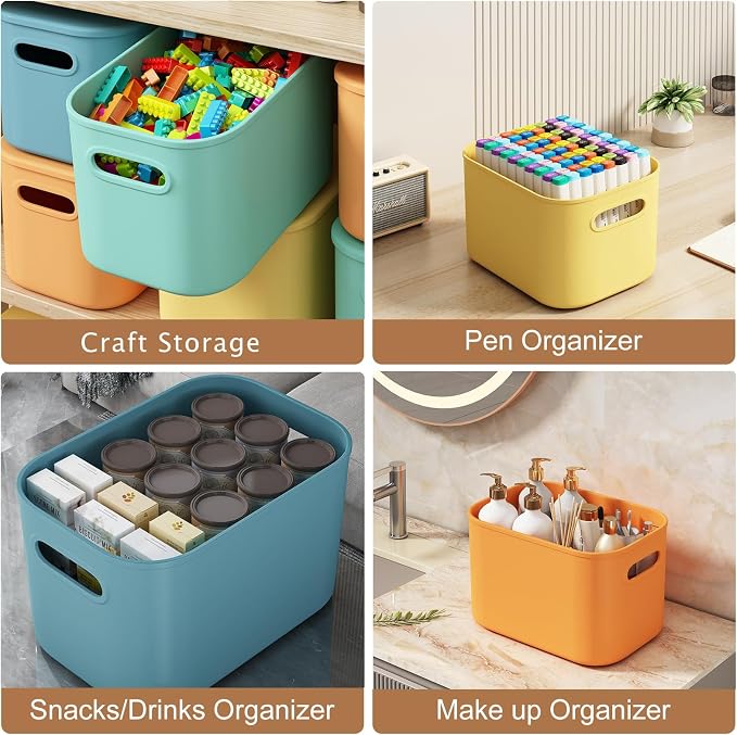 ORGIDOL 8 Pack Colorful Storage Bins with Lids Stackable Storage Container for Organizing, Storage Boxes with Handle for Shelves, Cute Storage Bin for Craft, Snacks, 9.85x6.9x5.7 inch