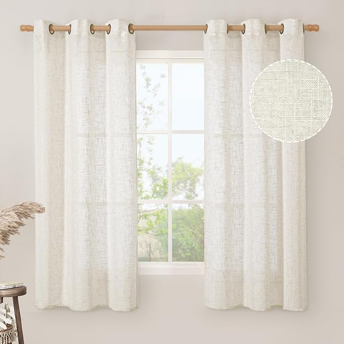 LAMIT Natural Linen Semi Sheer Curtains 63 Inch - Image 2