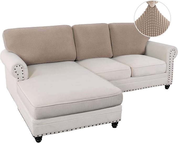 H.VERSAILTEX Backrest Cushion Covers Sectional Couch Back Cushion Covers for Sectional Sofa Set for Both Left/Right Couch (Back Only: 1 Chaise + 2 Sofa, Sand)