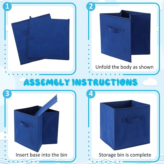 Yinder 12 Pcs Cube Storage Bin Blue 10.5''x10.5''x11'' Storage Bins for Playroom Decor Colorful Bins for Kids Foldable Baskets for Nursery Organizer Boxes Fabric Boxes(Dark and Light Blue)