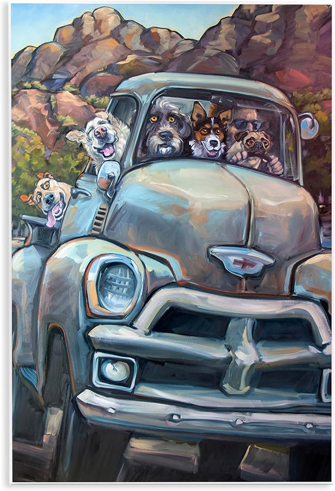 Dogs in Vintage Pickup, 13 x 19 Inch Mounted Print on Wall Plaque | Stupell Industries · By CR Townsend · Ready to hang · Perfect for living room or office · Made in USA
