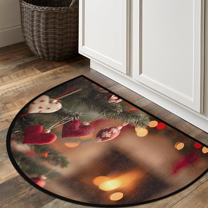 Pardick Half Round Door Mat Christmas Winter Anti-Slip Semi Circle Rug 24X36 Indoor Door Mat Half Moon Bath Mats, Washable Decorative Welcome Floor Mats for Kitchen Bathroom Hearth Fireplace,J-029