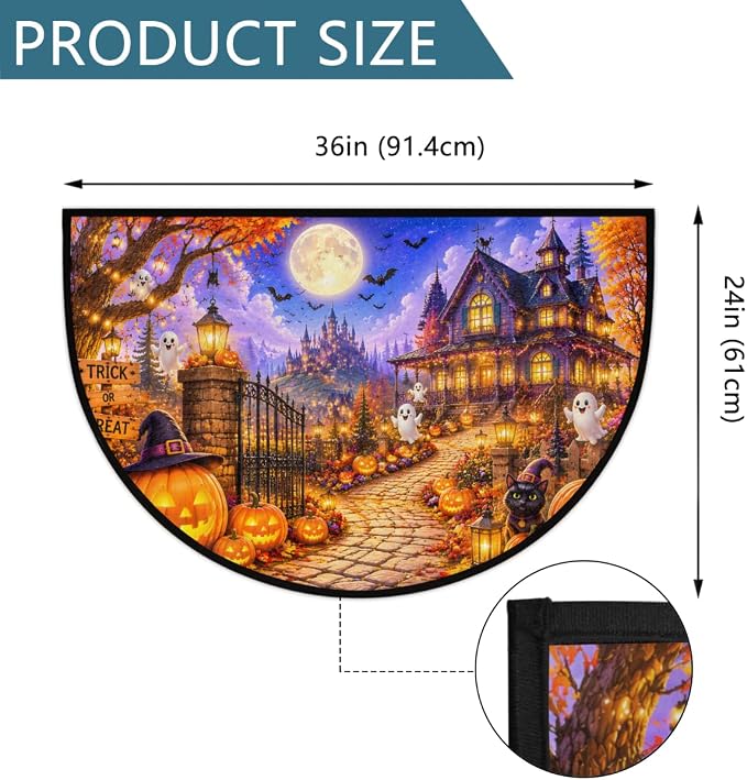 Halloween Half Round Door Mat Welcome Entrance Mat Bath Bathroom Rug B3 | Halloween Ghosts Welcome Entrance Mat Anti-Slip Half Moon Bath Mat Semi Circle Rug Indoor Outdoor Kitchen Rug