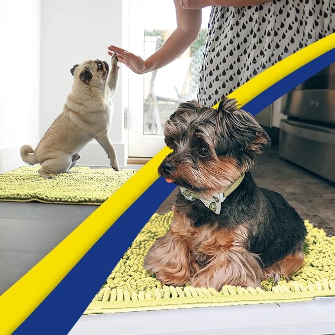 Muddy Mat® | Super Water Absorbent Door Mat Indoor, Microfiber Quick Dry Chenille Entryway Rug, Slip Resistant Front Door Mat, Indoor Mats for Entryway, Machine Washable Pet Rug, Yellow 32" x 70"