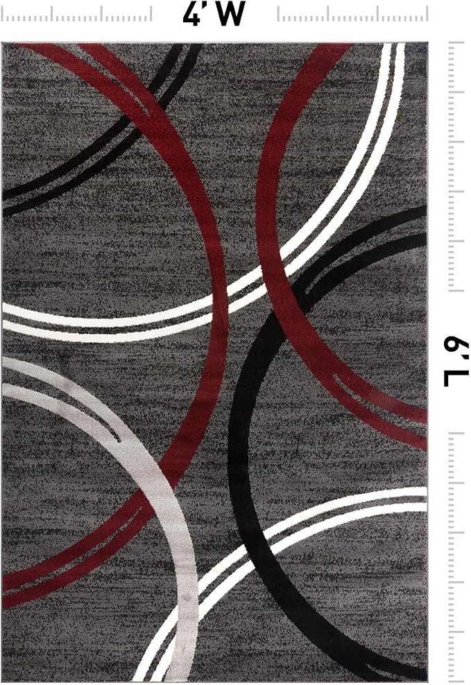 Rugshop Wavy Circles Modern Non-Shedding Living Room Area Rug Red 4' x 6' | Rectangular, Size 4' x 6', Bedroom, Dining Room, Home Office, Kitchen, Entryway, Hallway, Nursery, Kids Room, Guest Room