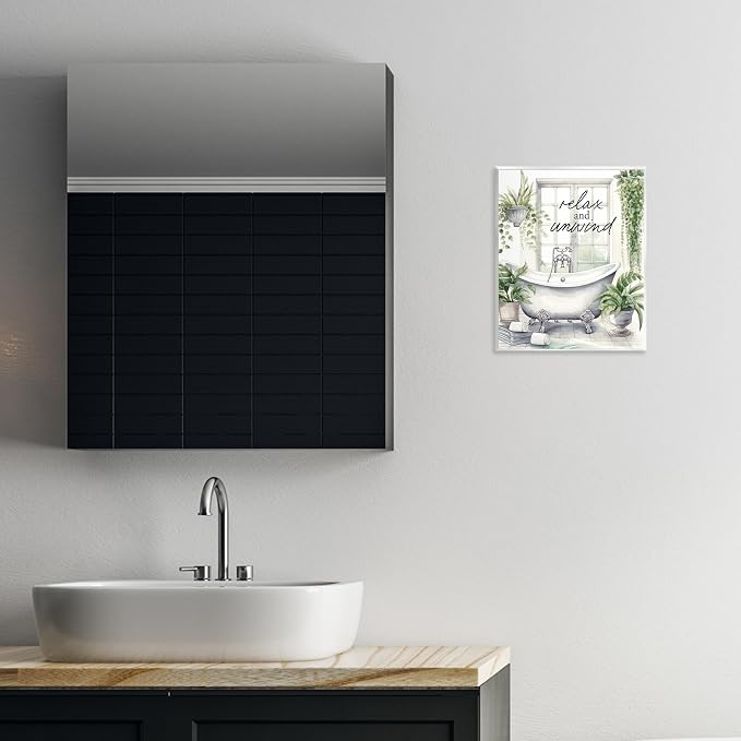 Relax Unwind Bath Foliage Bath, 11 x 14 Inch Mounted Print on Wall Plaque | Stupell Industries · By Lettered and Lined · Ready to hang · Hand finished · Printed in Johnston · Rhode Island · Made in USA