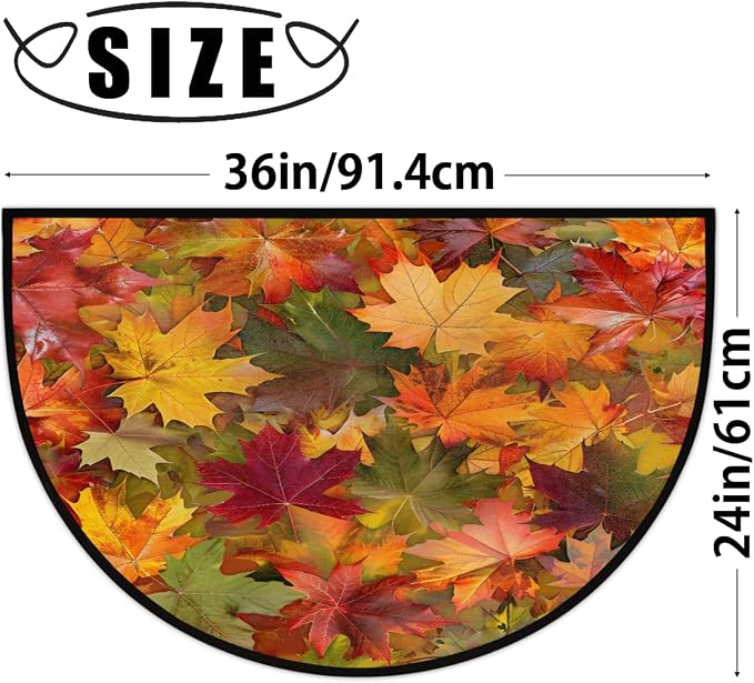 cfpolar Half Round Door Mat Fall Maple Leaves Yellow Non-Slip Semi Circle Area Rug Washable Half Moon Hearth Rugs for Indoor Outdoor Bathroom Kitchen Patio Runner Mat Laundry Room Home Decoration