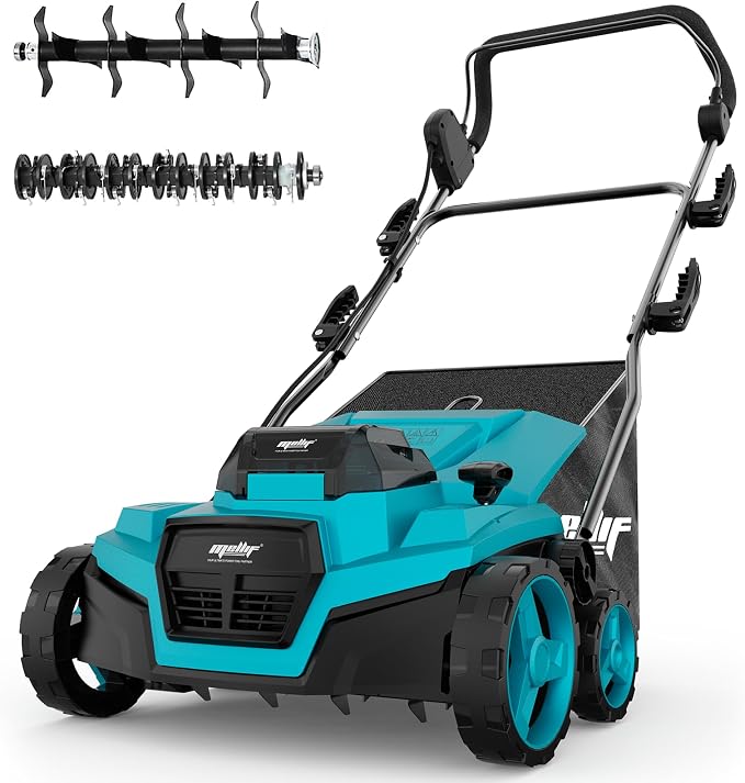 Cordless Lawn Dethatcher and Scarifier Compatible with Makita 18V Battery | Tool Only, 15" Electric Brushless Dethatcher, 36V Dual Battery Powered, Air Boost Technology, 12-Gal Collection Bag, 5 Depths