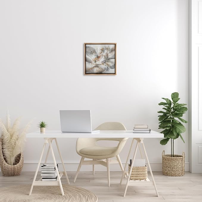 'Abstract Flower Bloom Painting'| Floating Frame Canvas Art | Stupell Industries | Brown, 18 x 18 Inches, Easy to Hang and Sturdy, Made in USA, by K. Nari