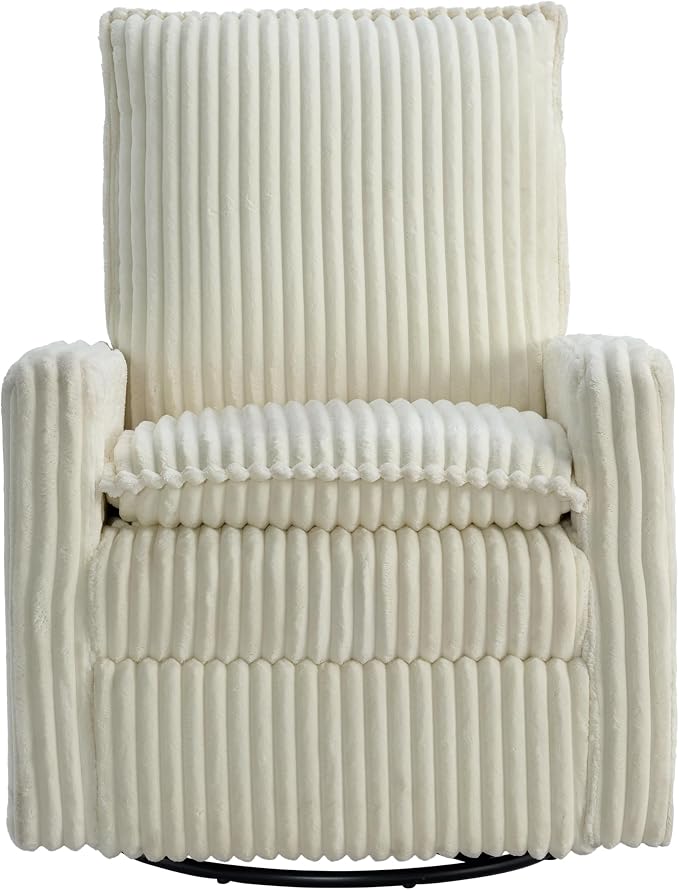 Oxford Baby Uptown Upholstered Glider Recliner Rocking Chair 360° Swivel for Nursery and Living Room - Corduroy Pearl White, Green Guard Gold Certified