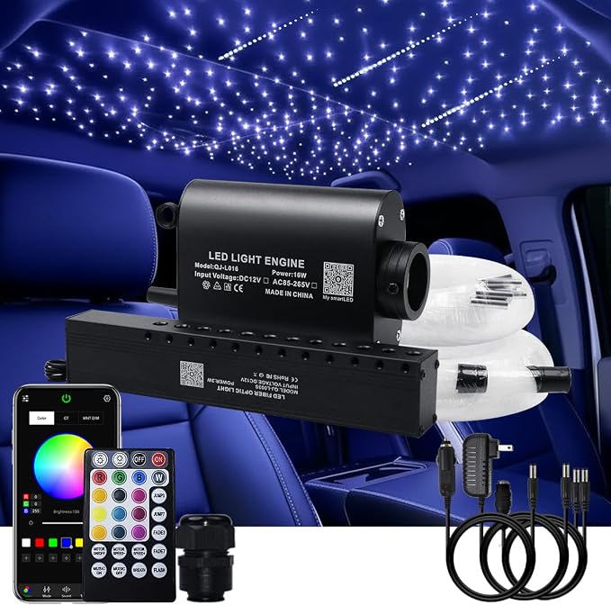 AKEPO Shooting Star Starlights Headliner Kit, 430pcs Mixed Dia. Optical Fiber Strands 9.8ft/3m with Shooting Star Effect 16W APP/Remote Control Music Activated Effect Fiber Optic Lights