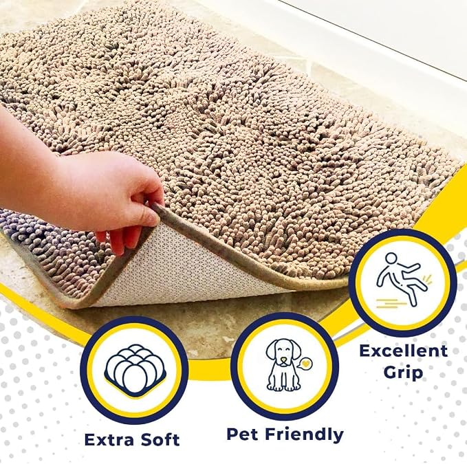 Muddy Mat® | Super Water Absorbent Door Mat Indoor, Microfiber Quick Dry Chenille Entryway Rug, Slip Resistant Front Door Mat, Indoor Mats for Entryway, Machine Washable Pet Rug, Beige 20" x 30"