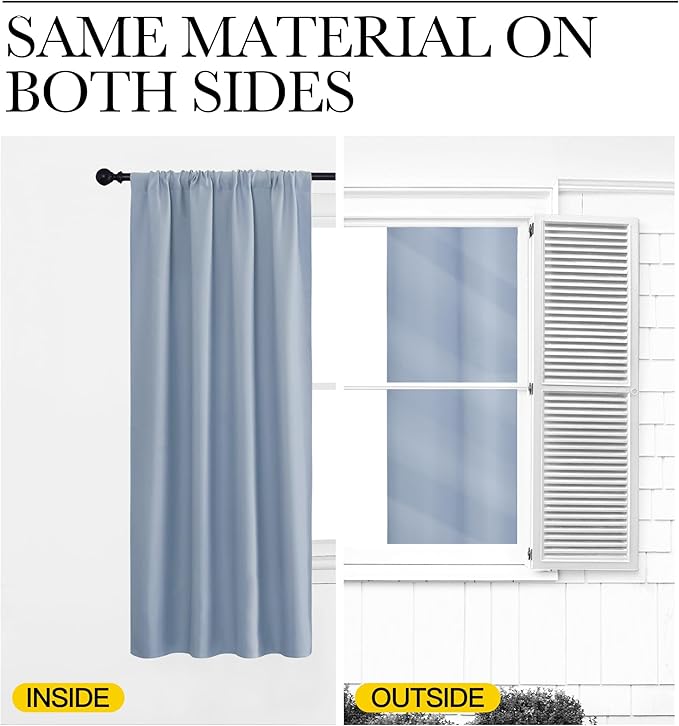 NICETOWN Blackout Curtains for Living Curtains, Vintage Blue, 2 Panels, 42 by 72, Room Darkening Window Curtain Panels, Easy-Care Solid Thermal Insulated Draperies/Drapes for Daughter Room