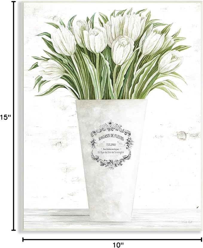 Tulip Bouquet Parisian Vase, 10 x 15 Inch Mounted Print on Wall Plaque | Stupell Industries · By Cindy Jacobs · Ready to hang · Farmhouse and shabby chic charm · Made in USA