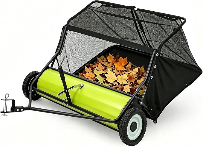 Garvee 48 in Lawn Sweeper Tow Behind, 26 Cu. ft Large Hopper Leaf & Grass Collector, Heavy Duty Pull Behind Yard Sweeper with Adjustable Sweeping Height for Yard, Lawn, Farm | Leaf & Grass Collector,Heavy Duty Pull Behind Yard Sweeper with Adjustable S...