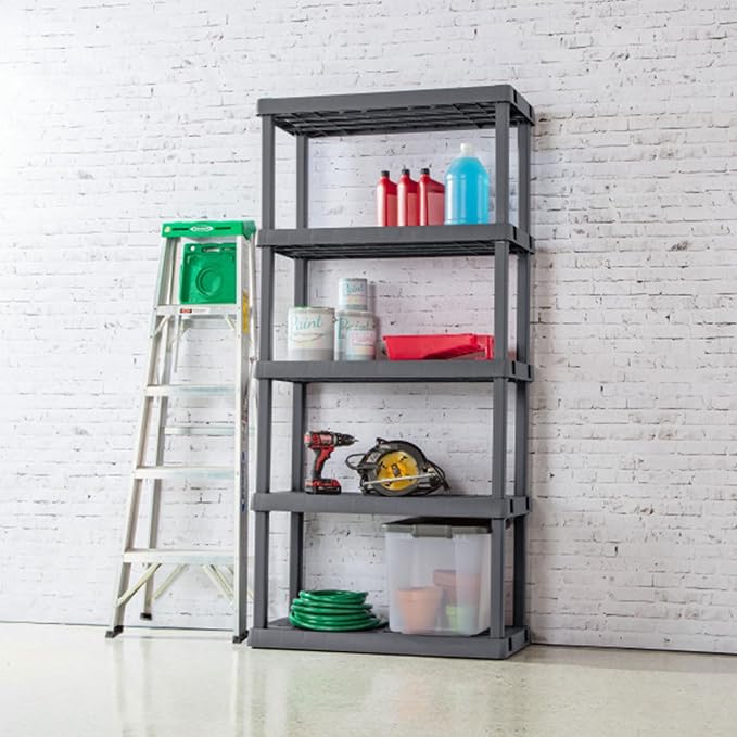 Sterilite 5 Shelf Unit, Heavy-Duty Shelving Storage Rack for Home and Garage, Gray - Multipurpose Plastic Organizer Shelves for Smart Organization | Freestanding Organizer with 150 lb Capacity Per Shelf for Kitchen, Bathroom, Garage, Basement, Pantry &...