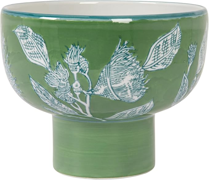 Creative Co-Op Stoneware Pedestal Bowl, Green
