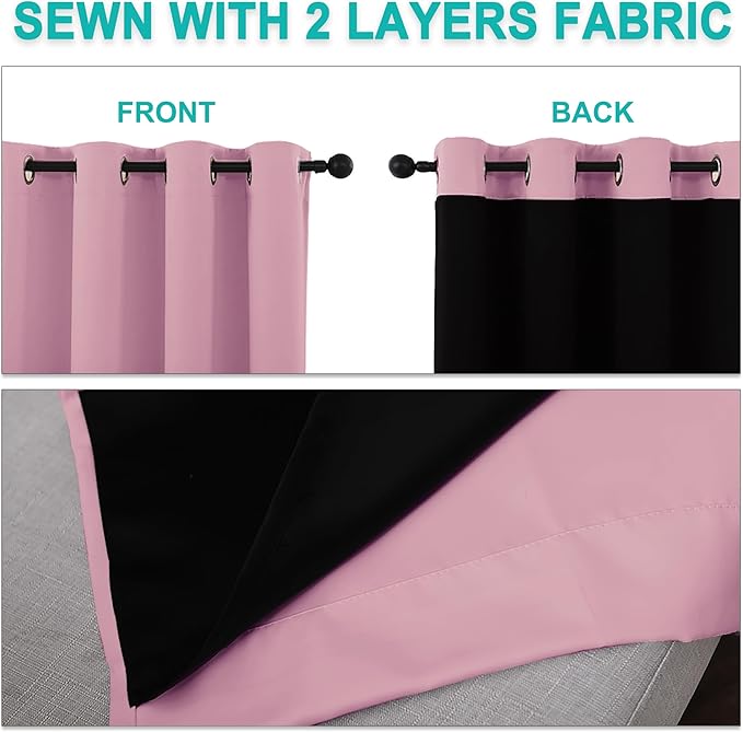 NICETOWN Crystal Pink Full Shade Curtain Panels, Pair of Energy Smart & Noise Blocking Out Blackout Drapes for Dining Room Window, Thermal Insulated Guest Room Lined Window Dressing(70 x 72 inch)